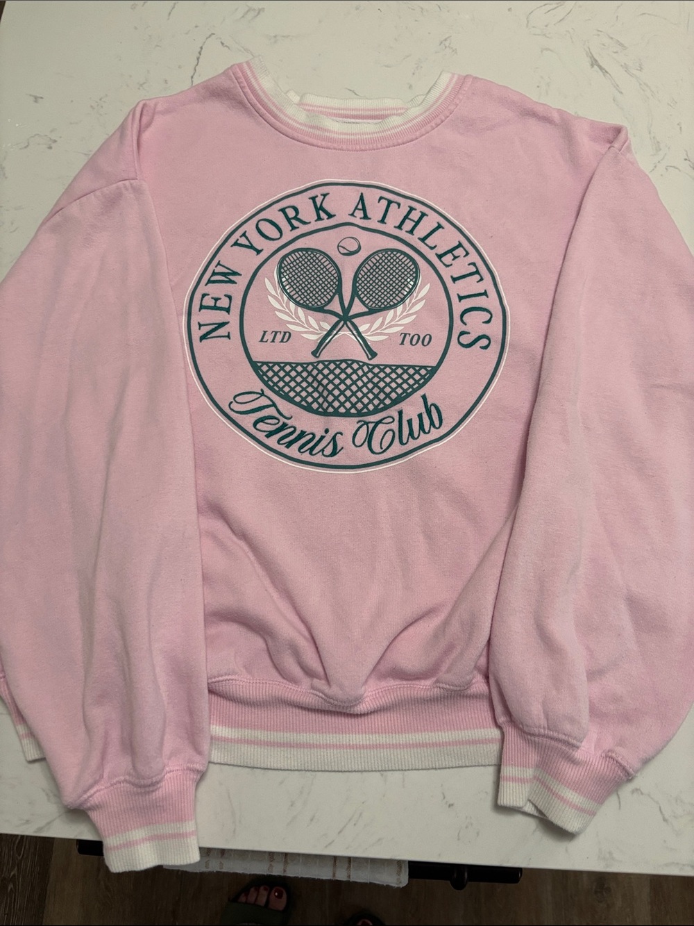 Limited Too Pink & White Tennis Club Crewneck Sweatshirt